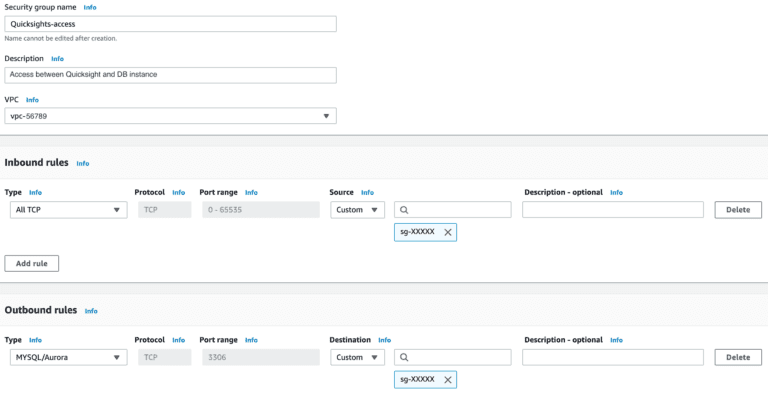 Quicksight Security Group Settings