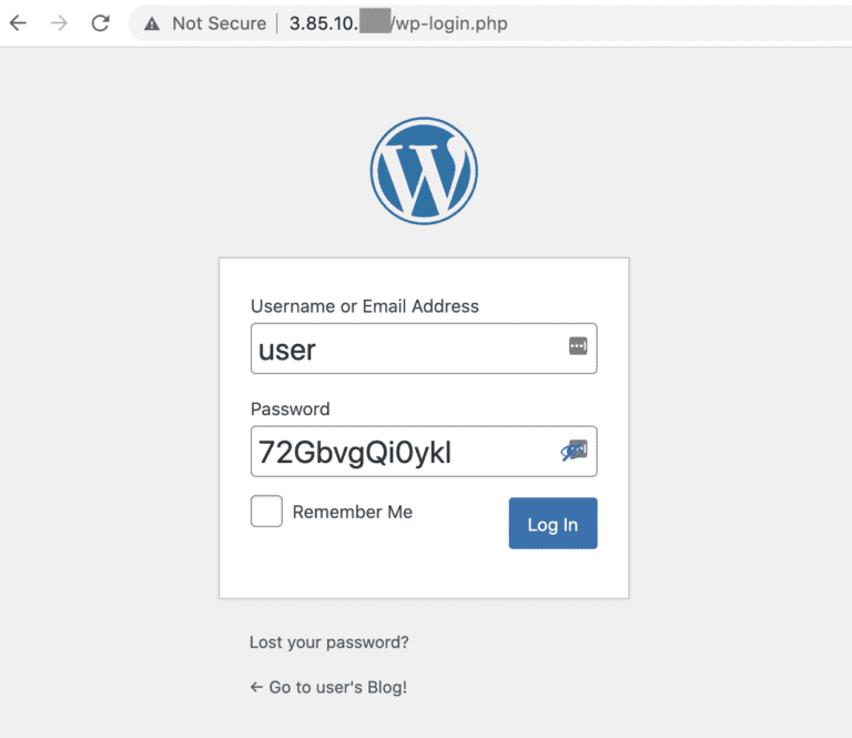 Login to WordPress on Lightsail instance