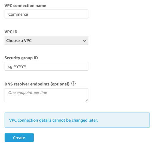 Quicksight VPC Connection settings