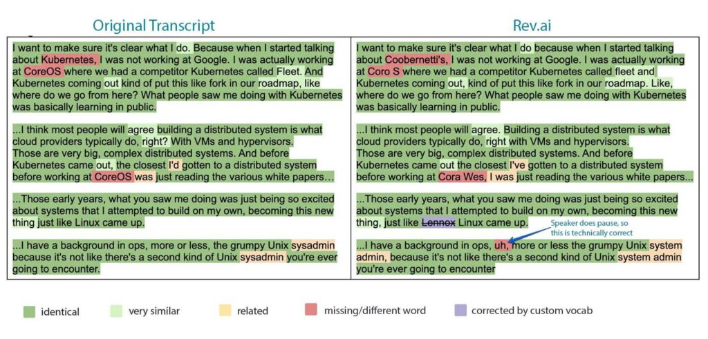 rev.ai transcription reuslt